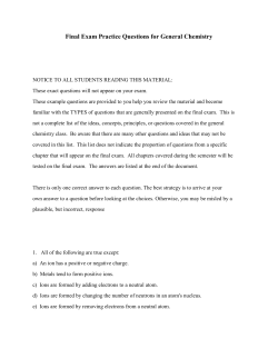 Final Exam Practice Questions for General Chemistry