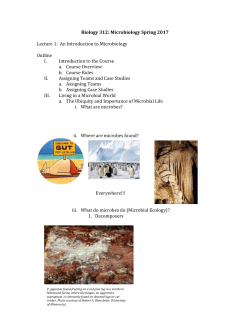 Biology 312: Microbiology Spring 2017 Lecture 1: An Introduction to
