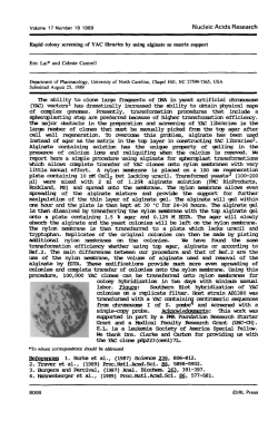 The ability to clone large fragments of ENA in yeast artificial