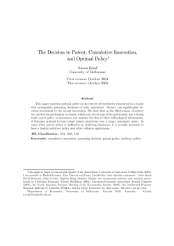 The Decision to Patent, Cumulative Innovation, and Optimal Policy&lowast;