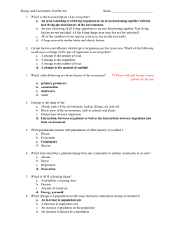 Energy and Ecosystems Test Review Name: Which is the best