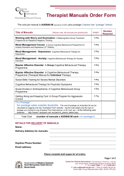 Therapist Manuals Order Form - Centre for Clinical Interventions