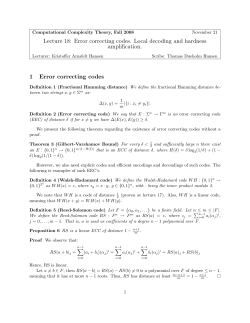 Lecture 18: Error correcting codes. Local decoding and hardness