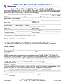 Medical Release Form - North Shore Juniors Volleyball Club
