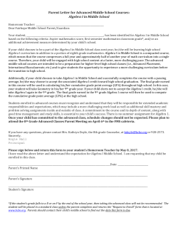 Parent Letter- Algebra in 8th Grade 2017/2018