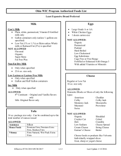 Ohio WIC Program Authorized Foods List Milk Eggs Cheese Tofu