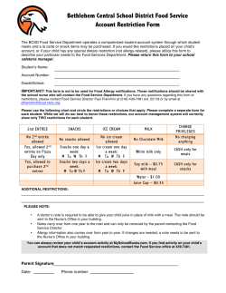 Dietary Restriction Form - Bethlehem Central School District