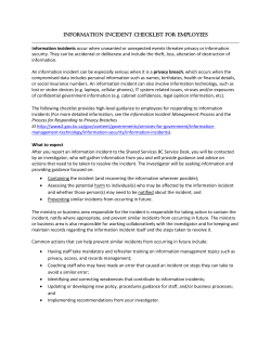 INFORMATION INCIDENT CHECKLIST FOR EMPLOYEES