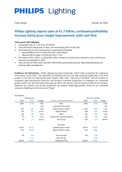 Philips Lighting reports sales at &euro;1.7 billion, continued profitability