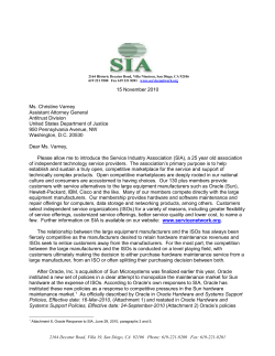 SIA letter to Department of Justice regarding Oracle Policies
