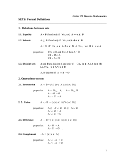 SETS: Formal Definitions 1. Relations between sets 2. Operations