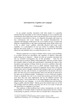 Intersubjectivity, Cognition, and Language N. Praetorius In our