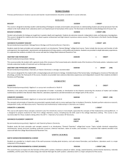 SCIENCE COURSES BIOLOGY CHEMISTRY EARTH SCIENCE