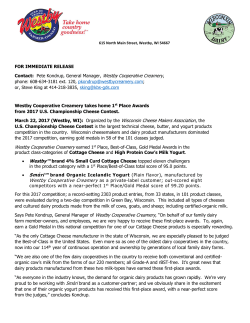 March 22, 2017 (Westby, WI): Organized by the Wisconsin Cheese