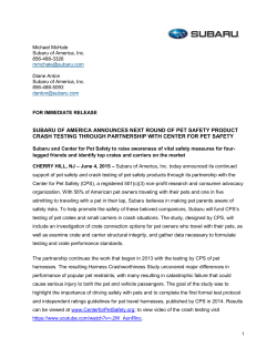 subaru of america announces next round of pet safety product crash