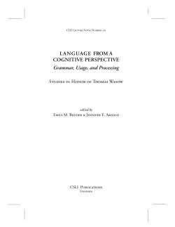 LANGUAGE FROM A COGNITIVE PERSPECTIVE Grammar, Usage