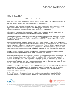 Friday 10 March 2017 NSW teachers win national awards Three