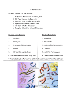 6 KINGDOMS For each kingdom, find the following # of cells