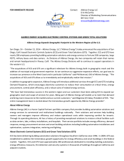FOR IMMEDIATE RELEASE Contact: Albireo Energy LLC Erin