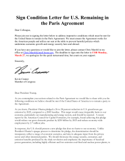 Sign Condition Letter for U.S. Remaining in the Paris Agreement