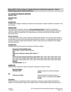 Measure #291: Parkinson`s Disease: Cognitive