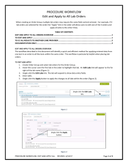 PROCEDURE WORKFLOW Edit and Apply to All Lab Orders