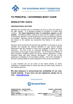 TO PRINCIPAL / GOVERNING BODY CHAIR NEWSLETTER 10