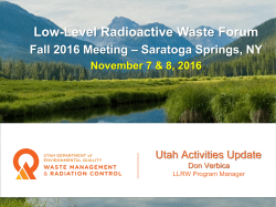 Licensing and Activities Update re Utah Regulatory Program