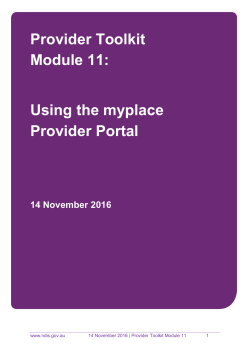 Provider Toolkit Module 11: Using the myplace Provider Portal