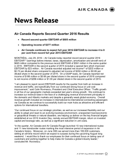 Air Canada Reports Second Quarter 2016 Results