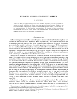 ENTROPIES, VOLUMES, AND EINSTEIN METRICS In his seminal