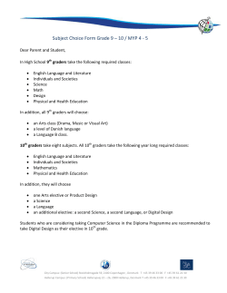 Subject Choice Form Grade 9 &ndash; 10 / MYP 4 - 5
