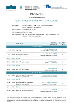 PROGRAMME International workshop &raquo;SUSTAINABLE MATERIALS