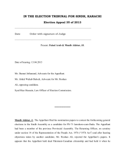 IN THE ELECTION TRIBUNAL FOR SINDH, KARACHI