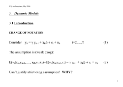 3. Dynamic Models 3.1 Introduction Consider yit = γ yit