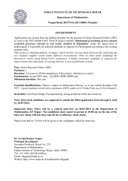 (JRF) to work in the DST-SERB sponsored project