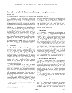 Internal wave induced dispersion and mixing on a sloping boundary