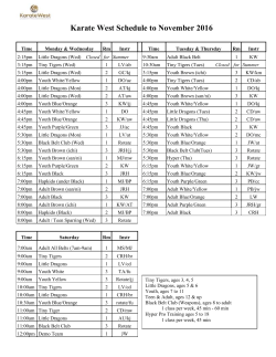 Karate West Schedule to November 2016