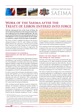 Work of the Saeima after the Treaty of Lisbon entered into force