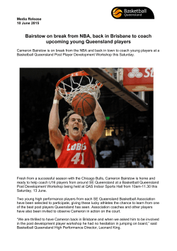 Bairstow on break from NBA, back in Brisbane to coach upcoming