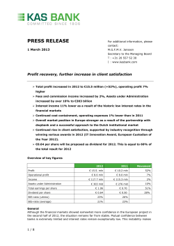 KAS BANK, Profit recovery, further increase in client satisfaction