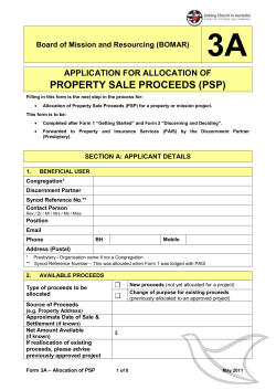 Form 3A Allocation of PSP - Synod of Victoria and Tasmania