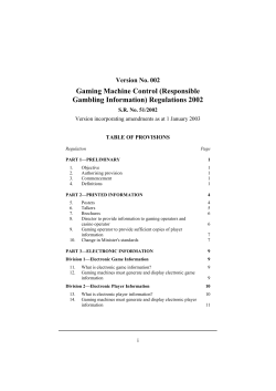 Gaming Machine Control (Responsible Gambling Information