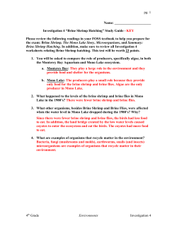 pg. Name: Investigation 4 &ldquo;Brine Shrimp Hatching&rdquo; Study Guide