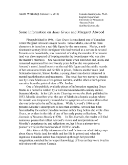 Some Information on Alias Grace and Margarat Atwood