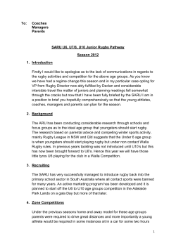 To: Coaches Managers Parents SARU U6, U7/8, U10 Junior Rugby