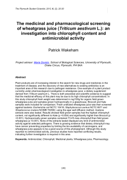 The medicinal and pharmacological screening of wheatgrass juice