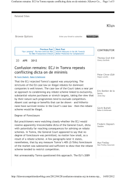 Kluwer Compe Confusion remains: ECJ in Tomra repeats conflicting