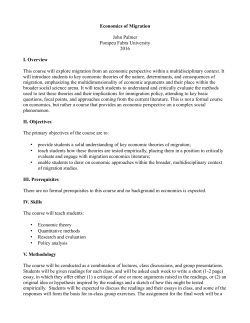 Economics of Migration John Palmer Pompeu Fabra