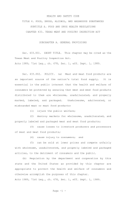 HEALTH AND SAFETY CODE TITLE 6. FOOD, DRUGS, ALCOHOL